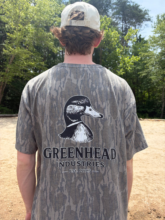 Duck head logo tee | Bottomland camo pattern|