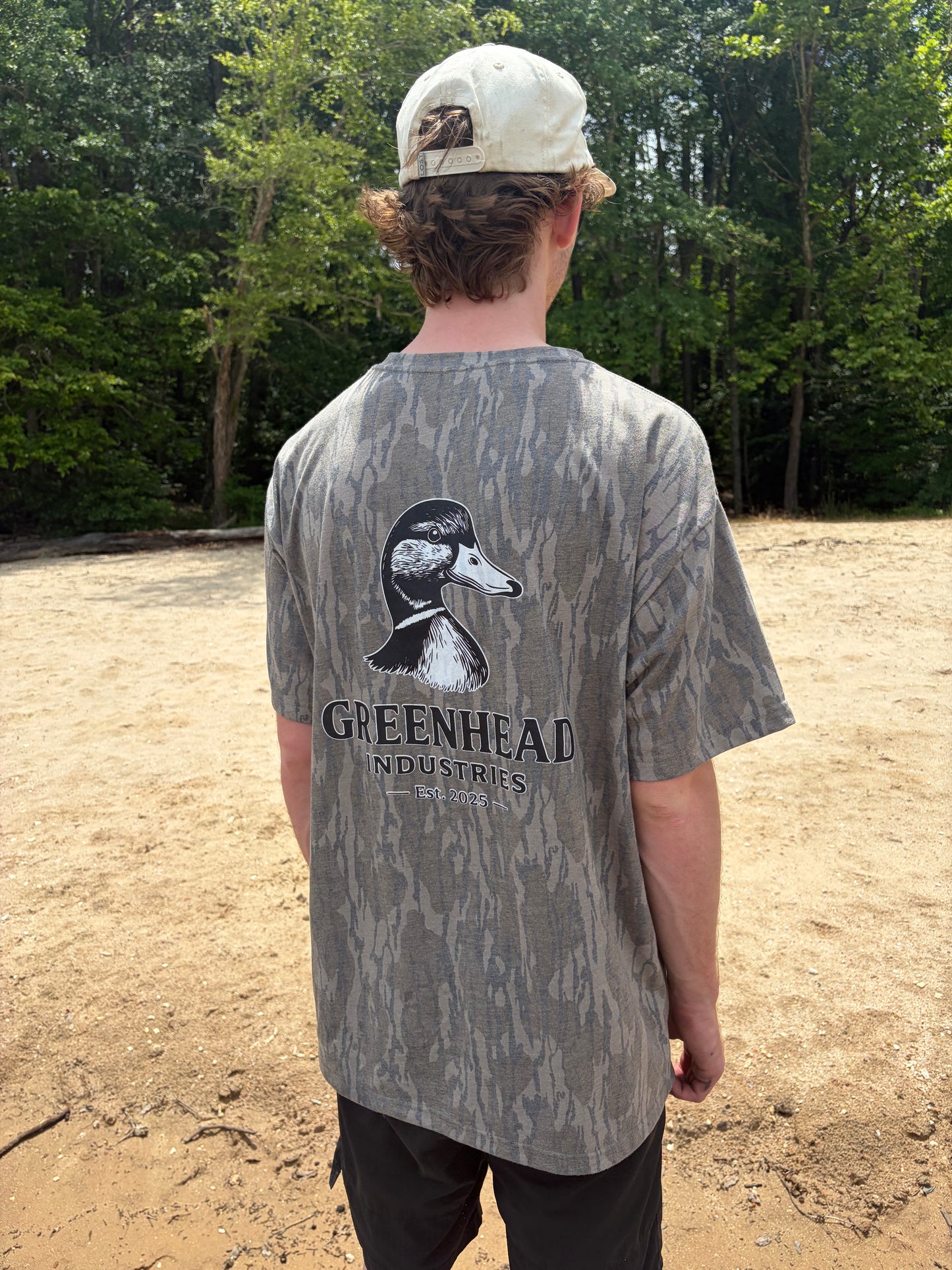 Duck head logo tee | Bottomland camo pattern|