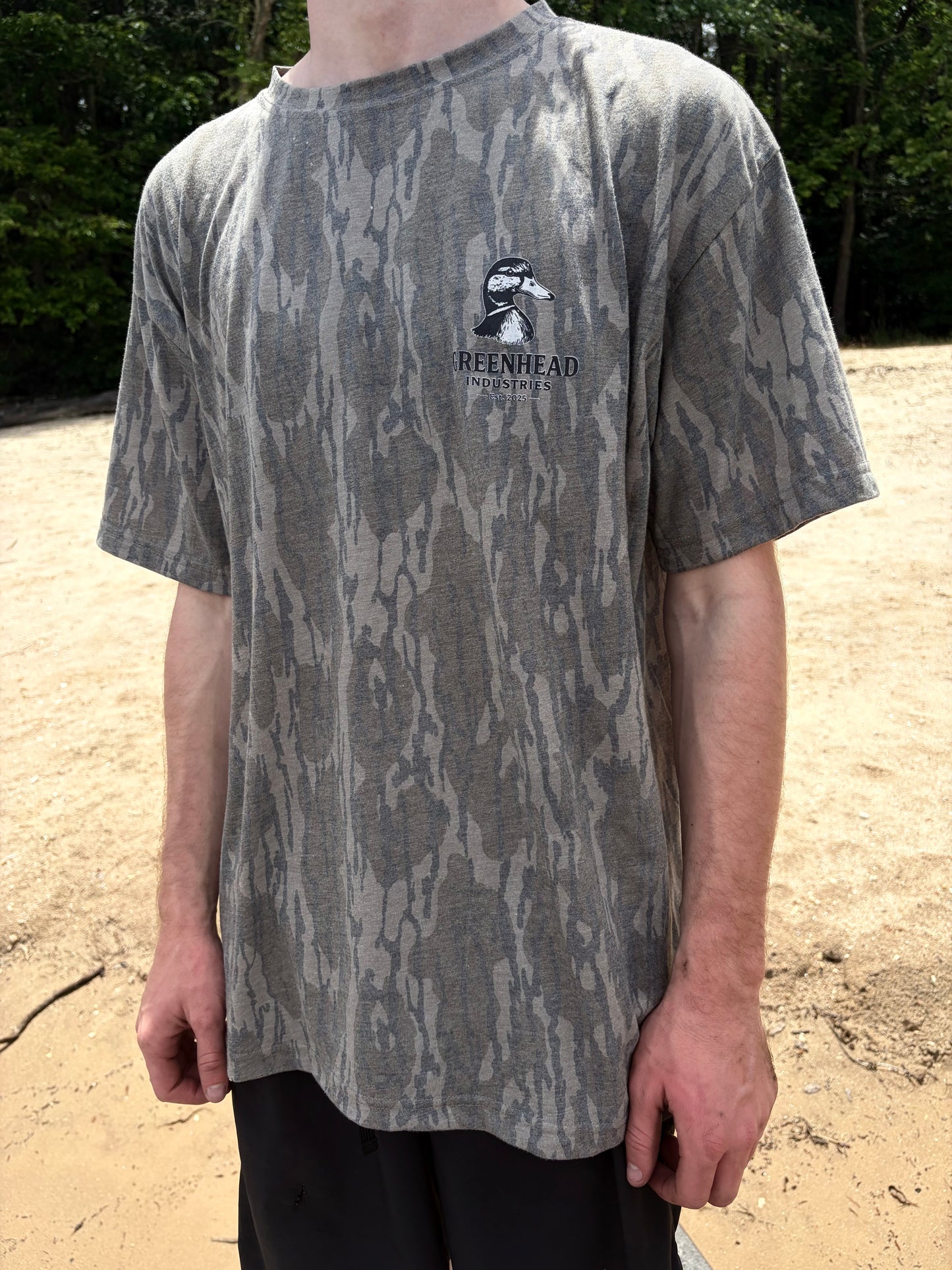 Duck head logo tee | Bottomland camo pattern|